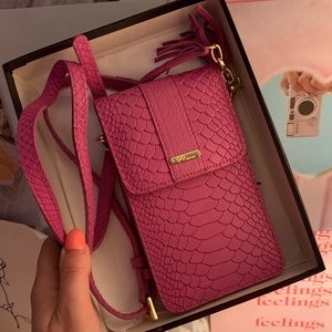 Gigi New York fuchsia pebbled croc crossbody